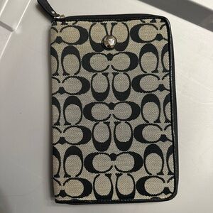 Coach Black and Tan Signature Tablet Case